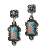 Western Multi Turquoise Stone Rectangular Drop Earrings