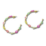 Multicolored Beaded Flower Hoop Earrings