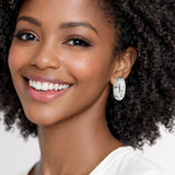 Pave CZ Rectangular Huggie Hoop Earrings - view 3