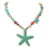 111757, STARFISH COASTAL BEADED PENDANT NECKLACE wholesale fashion jewelry - GOOD FEELINGS, INC