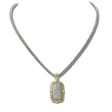 14K Gold Plated Rectangular Pave CZ Pendant Designer Inspired Necklace