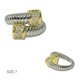 111802, 14K GOLD PLATED RIBBED BYPASS PAVE CZ DESIGNER INSPIRED RING wholesale fashion jewelry - GOOD FEELINGS, INC