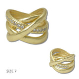 111804, 14K GOLD PLATED MULTI LAYER CRISS CROSS CZ DESIGNER INSPIRED RING wholesale fashion jewelry - GOOD FEELINGS, INC