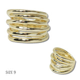 111805, 14K GOLD PLATED MULTI LAYER STACKED DESIGNER INSPIRED RING wholesale fashion jewelry - GOOD FEELINGS, INC