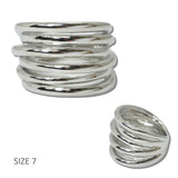 111805, 14K WHITE GOLD PLATED MULTI LAYER STACKED DESIGNER INSPIRED RING wholesale fashion jewelry - GOOD FEELINGS, INC