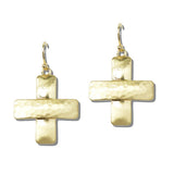 111807, HAMMERED SCULPTURAL CROSS DROP EARRINGS