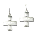 111807, HAMMERED SCULPTURAL CROSS DROP EARRINGS