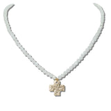 111812, HAMMERED CROSS PENDANT BEADED NECKLACE