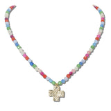 111812, HAMMERED CROSS PENDANT BEADED NECKLACE