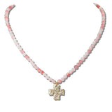 111812, HAMMERED CROSS PENDANT BEADED NECKLACE