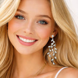 111824, CUBIC ZIRCONIA VINE CASCADING DROP EARRINGS
