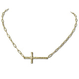 Hammered Sideways Cross Paperclip Necklace