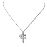 Dainty Cross Heart and Pearl Charm Necklace - view 2