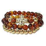 Hammered Cross Accent Glass Beaded Multi Layered Stretch Bracelet - view 2