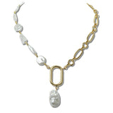 111850, BAROQUE PEARL ASYMMETRICAL LINK NECKLACE wholesale fashion jewelry - GOOD FEELINGS, INC