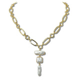 111851, GEOMETRIC TRIPLE BAROQUE PEARL LINK NECKLACE wholesale fashion jewelry - GOOD FEELINGS, INC