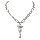 111851, GEOMETRIC TRIPLE BAROQUE PEARL LINK NECKLACE wholesale fashion jewelry - GOOD FEELINGS, INC