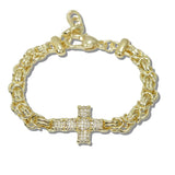 111863, 14K GOLD PLATED PAVE CZ CROSS LINK DESIGNER INSPIRED BRACELET wholesale fashion jewelry - GOOD FEELINGS, INC