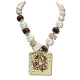 111866, HAMMERED GOLD NATURAL STONE PENDANT TOGGLE NECKLACE wholesale fashion jewelry - GOOD FEELINGS, INC