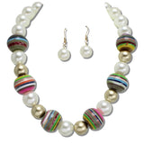 111870, STRIPED RESIN AND PEARL STATEMENT NECKLACE wholesale fashion jewelry - GOOD FEELINGS, INC