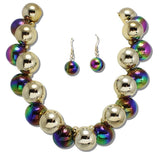 111872, GOLD AND IRIDESCENT BUBBLE BALL BEADED NECKLACE wholesale fashion jewelry - GOOD FEELINGS, INC