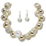 111872, GOLD AND IRIDESCENT BUBBLE BALL BEADED NECKLACE wholesale fashion jewelry - GOOD FEELINGS, INC