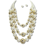 111875, MIXED BALL MULTI STRAND PEARL STATEMENT NECKLACE wholesale fashion jewelry - GOOD FEELINGS, INC