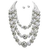 111875, MIXED BALL MULTI STRAND PEARL STATEMENT NECKLACE wholesale fashion jewelry - GOOD FEELINGS, INC