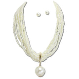 111876, MULTI STRAND PEARL DROP PENDANT NECKLACE wholesale fashion jewelry - GOOD FEELINGS, INC