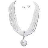 111876, MULTI STRAND PEARL DROP PENDANT NECKLACE wholesale fashion jewelry - GOOD FEELINGS, INC