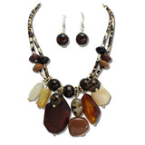 111877, LEOPARD PRINT EARTH TONE CELLULOID ACETATE CHARMS NECKLACE wholesale fashion jewelry - GOOD FEELINGS, INC