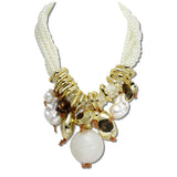 111878, CHUNKY BAROQUE PEARL AND GOLD TEXTURED CLUSTER TOGGLE NECKLACE wholesale fashion jewelry - GOOD FEELINGS, INC