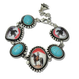 111896, WESTERN TURQUOISE AND GRAPHIC COWBOY BRACELET wholesale fashion jewelry - GOOD FEELINGS, INC