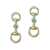 111901, WESTERN TURQUOISE AND AB CRYSTAL ACCENT HORSEBIT EARRING wholesale fashion jewelry - GOOD FEELINGS, INC