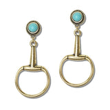 111904, WESTERN TURQUOISE AND AB CRYSTAL ACCENT HORSEBIT DROP EARRINGS wholesale fashion jewelry - GOOD FEELINGS, INC