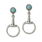 111904, WESTERN TURQUOISE AND AB CRYSTAL ACCENT HORSEBIT DROP EARRINGS wholesale fashion jewelry - GOOD FEELINGS, INC