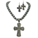 111914, WESTERN FILIGREE CROSS PENDANT BEAD NECKLACE wholesale fashion jewelry - GOOD FEELINGS, INC