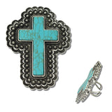 111925, WESTERN TURQUOISE SCALLOPED CROSS OVERSIZED STATEMENT CUFF RING wholesale fashion jewelry - GOOD FEELINGS, INC