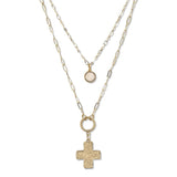 111966, LAYERED SHELL AND HAMMERED CROSS PENDANT NECKLACE