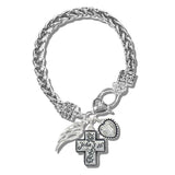 John 3:16 Cross Heart and Angel Wing Charm Bracelet
