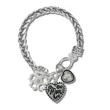 MOM Engraved Heart and Flower Charm Bracelet