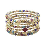 112036, CROSS ACCENT MULTI LAYERED BEADED STRETCH BRACELET