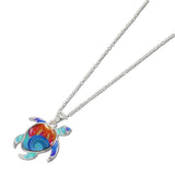 112056, ABSTRACT ENAMELED SEA TURTLE PENDANT NECKLACE wholesale fashion jewelry - GOOD FEELINGS, INC