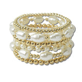 112070, BAROQUE PEARL MULTI LAYER STRETCH BRACELET SET wholesale fashion jewelry - GOOD FEELINGS, INC