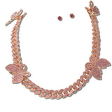 Pave Cuban Link Butterfly Necklace and Stud Earring SET - view 3