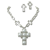 Pearl Cross Pendant Necklace and Earring SET - view 2