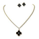 Clover Pendant Necklace and Stud Earring SET