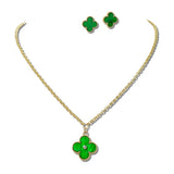 Clover Pendant Necklace and Stud Earring SET - view 2