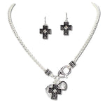Filigree Cross and Prayer Hand Charm Necklace