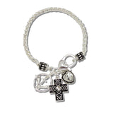 Filigree Cross and Prayer Hand Charm Bracelet